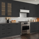 RTA Solid Wood Cabinet Shaker Glass Door Wall Cabinets Charcoal Black for Kitchen Bathroom and Laundry Storage (Glass Insert Sold Separately)